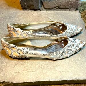 Badgley Mischka Embellished Flats in Cream and Silver